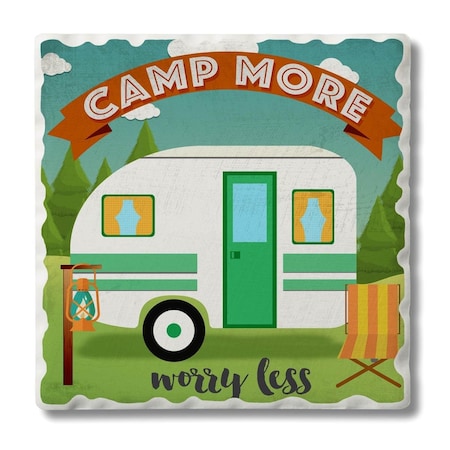Counter Art Camp More Worry Less Single Tumbled Tile Coaster